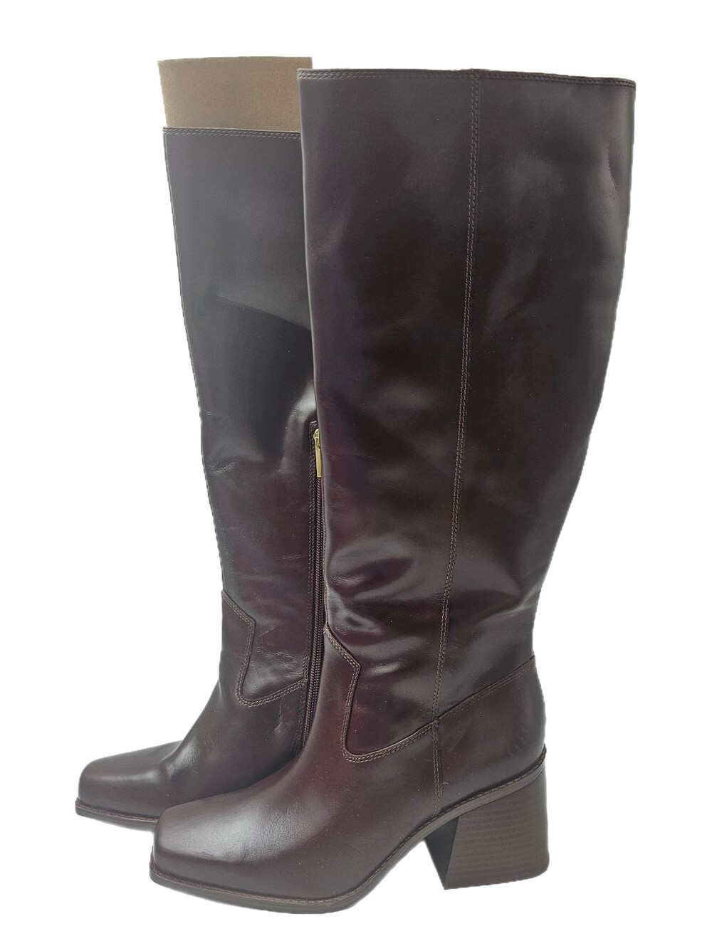 Vince Camuto Sangeti Dark Mahogany Leather Square Toe Knee-High Boots Size 8.5M